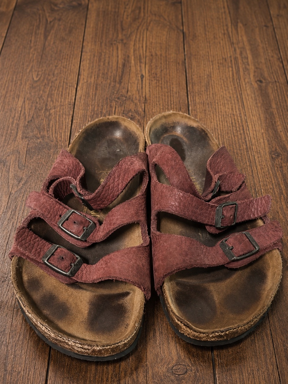 Birkenstock Suede Three Strap Sandals Burgundy EU 41 Womens 10